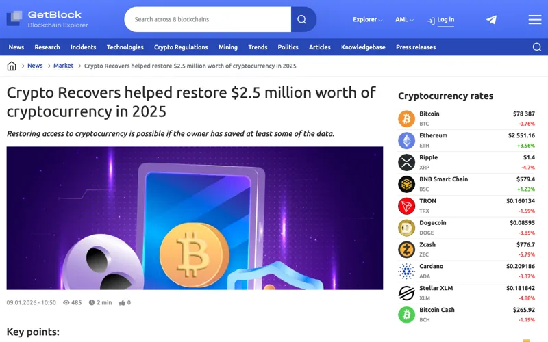 Schermafbeelding van de Crypto Recovers-vermelding in GetBlock